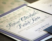 Delicate Dotted Script Wedding Invitation shown in Sapphire Blue, Aquamarine, Silver and White, Build-Your-Invite Collection - SAMPLE