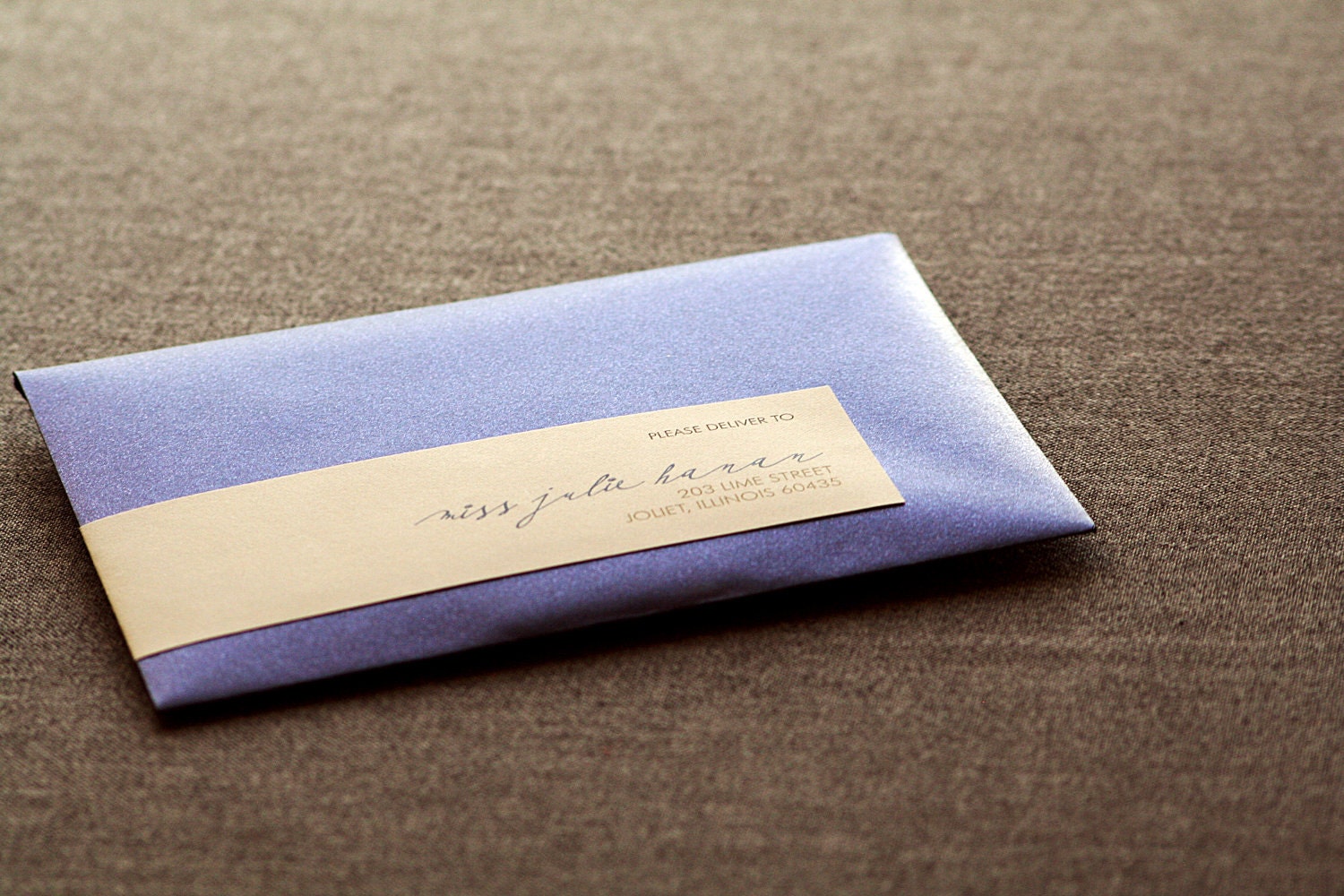 Modern Calligraphy Script Wedding Invitation shown in Sapphire Blue, Gold, Grey and Cream, Build-Your-Invite Collection - SAMPLE