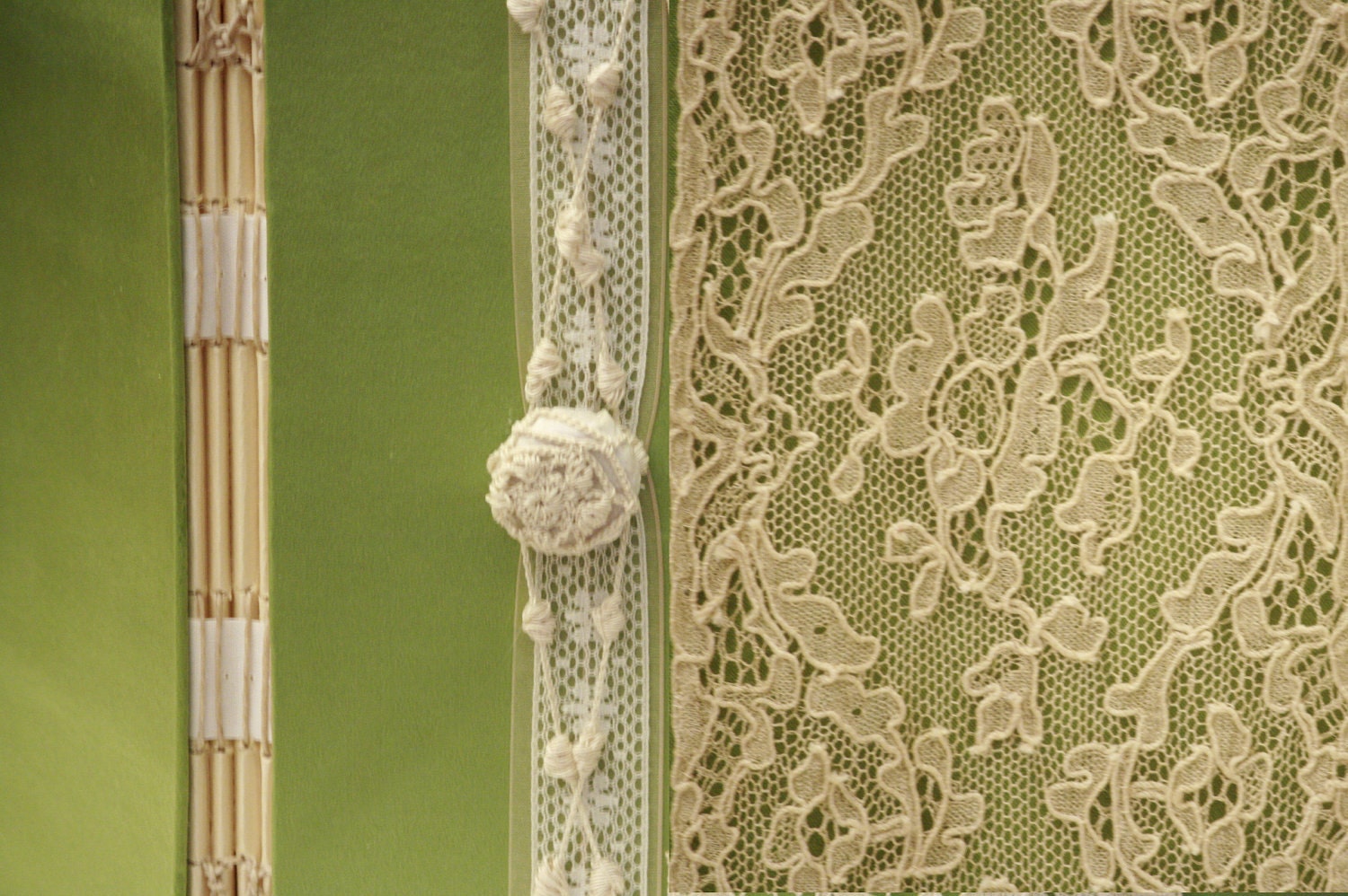 Personalized Photo Album, 9x12  Apple Green Silk/ Custom Color Lace Wedding Book