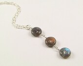 Labradorite Triple Coin Sterling Lariat Necklace - N544