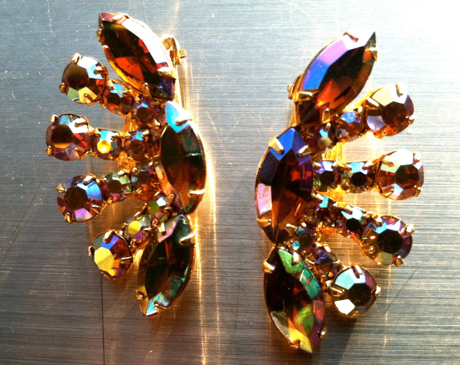122 GLITZ Sparkling Aurora Borealis Crystals Link Articulated WOW Bracelet Runway Vintage Jewelry Golden Era Designer SALE was 85