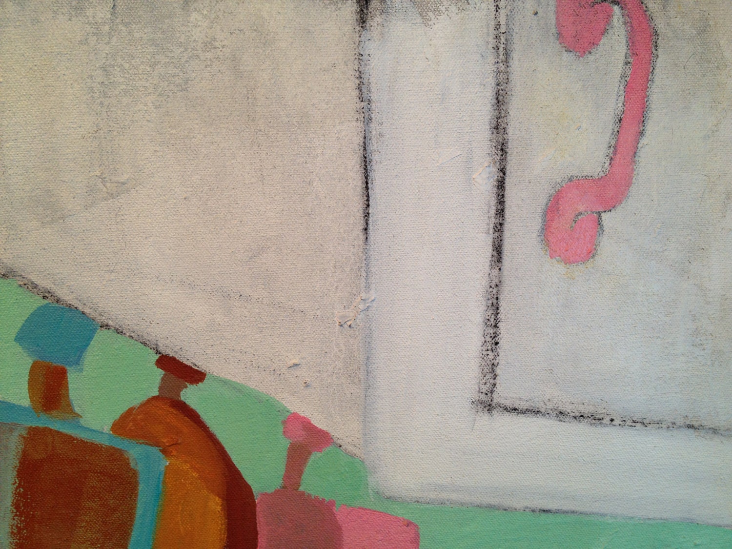 ORIGINAL ART, VINTAGE Kitchen Oil on Canvas, 22"x40" diana ogaard  "Kitchen"