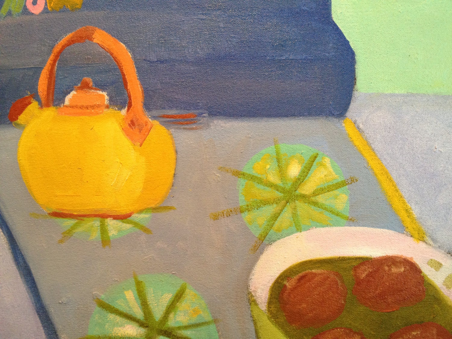 ORIGINAL ART, VINTAGE Kitchen Oil on Canvas, 22"x40" diana ogaard  "Kitchen"