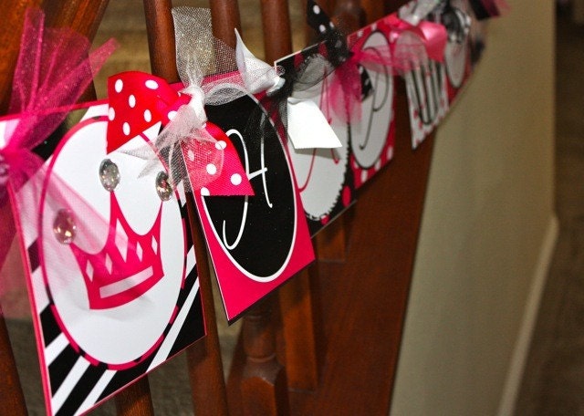 Zebra and Hot Pink Princess Happy Birthday Banner Il_570xn