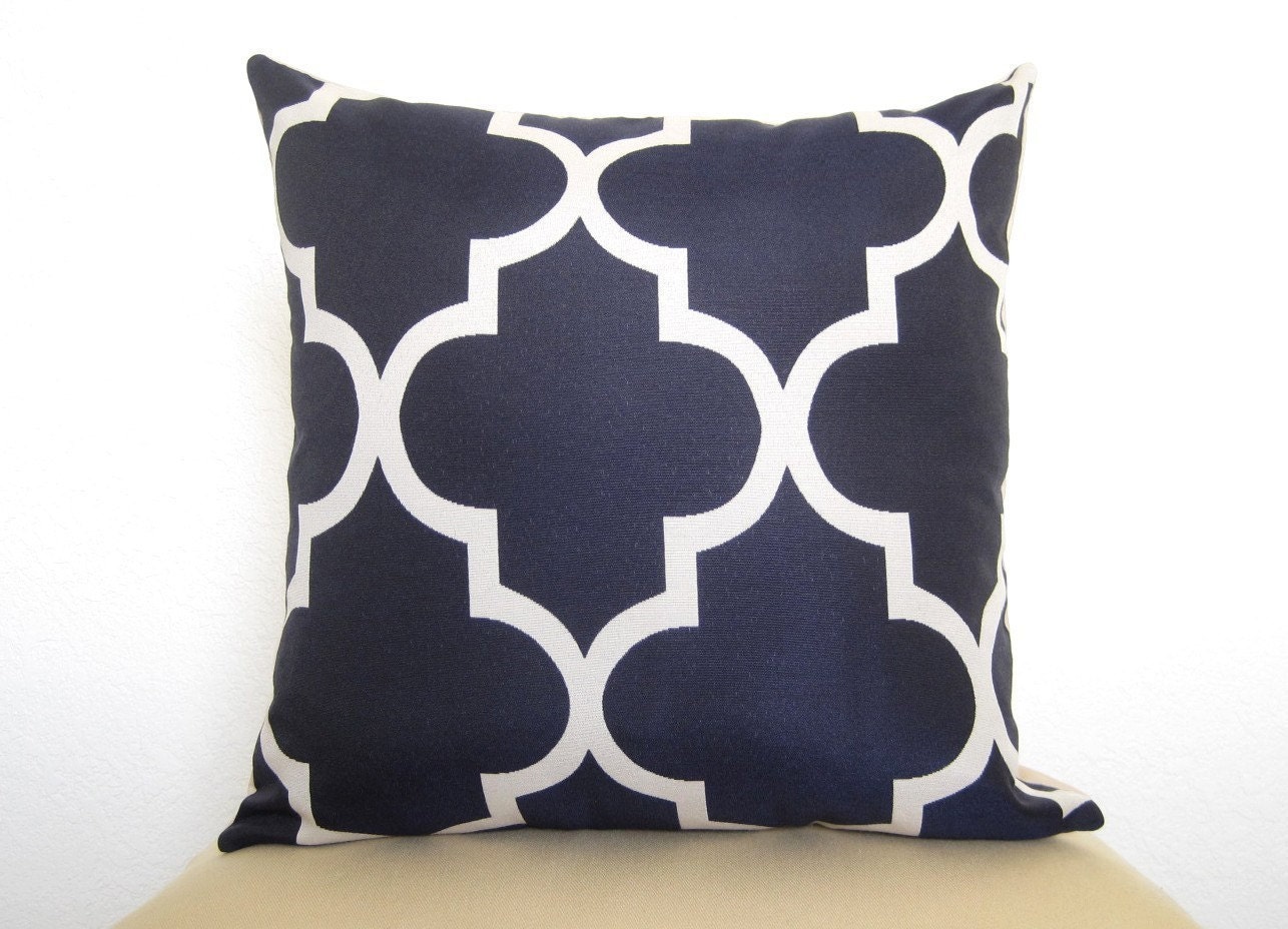 Decorative Designer Pillow - Moroccan Quatrefoil Lattice Pillow - 18 inch - Navy Blue - Trellis Pillow - Decorative Pillow - Throw Pillow