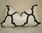 Kravet Riad Decorative Designer Pillow - 12x20 inch - Jet - Black - Ivory - Cream - Lumbar Pillow - Lattice - Moroccan - Linen Pillow