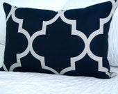 Decorative Designer Pillow - Moroccan Quatrefoil Lattice Pillow - 12x18 inch - Navy Blue - Trellis Pillow - Decorative Pillow - Lumbar