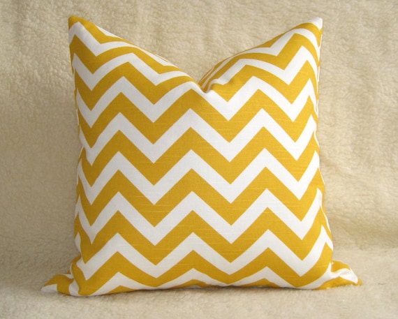 Chevron Print Designer Pillow / Sunshine Yellow / 18 inch / Zipper Enclosure / Pattern on both sides