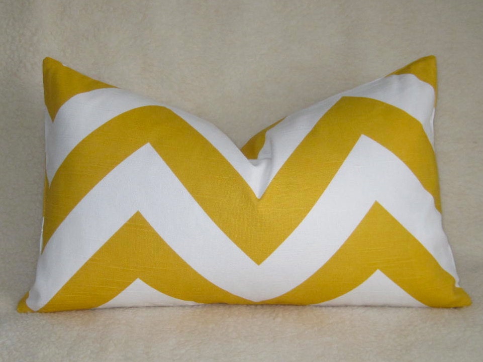 Grande Chevron Designer Pillow - Yellow - White - 13x22 inch - BOTH SIDES - Chevron Pillow - Accent Pillow - Decorative Pillow - Zig Zag