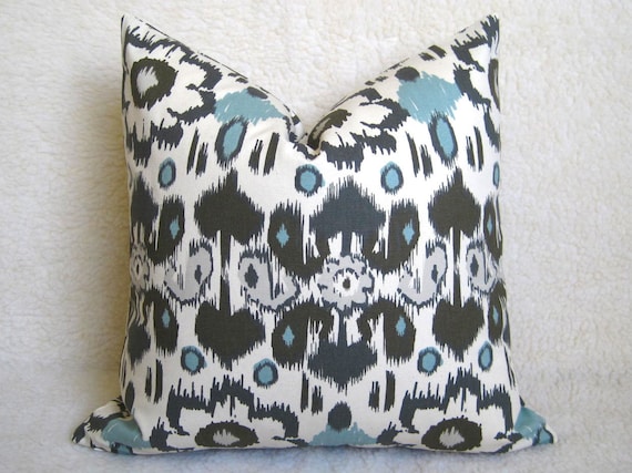 Floral Ikat Decorative Pillow - Light Blue - Gray - Cream - 18 inch - BOTH SIDES - Designer Pillows - Ikat Pillow - Throw Pillow