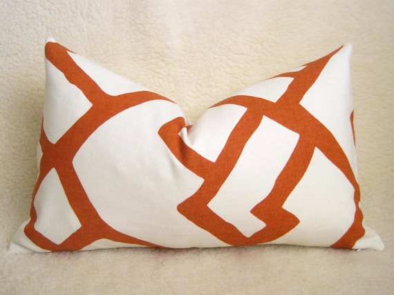 Zimba Decorative Pillow - F. Schumacher - 12x18 inch - Orange - White - Designer Pillow - Designer Fabric - Lumbar Pillow - Accent Pillow