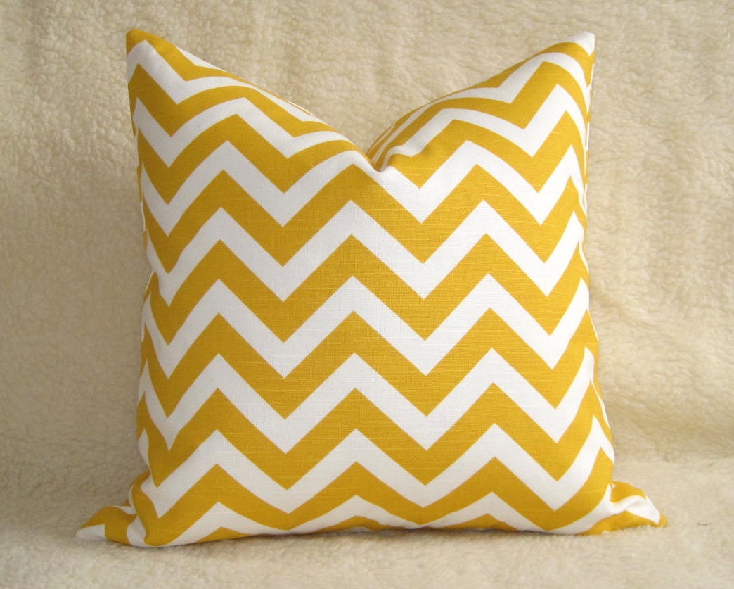 Chevron Print Designer Pillow / Sunshine Yellow / 18 inch / Zipper Enclosure / Pattern on both sides