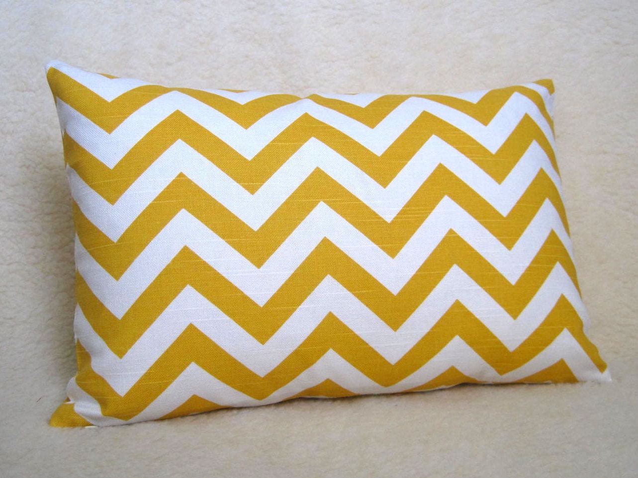 Chevron Print Lumbar Pillow / Sunshine Yellow / 10x14 inch / Pattern on Both Sides / Zipper Enclosure