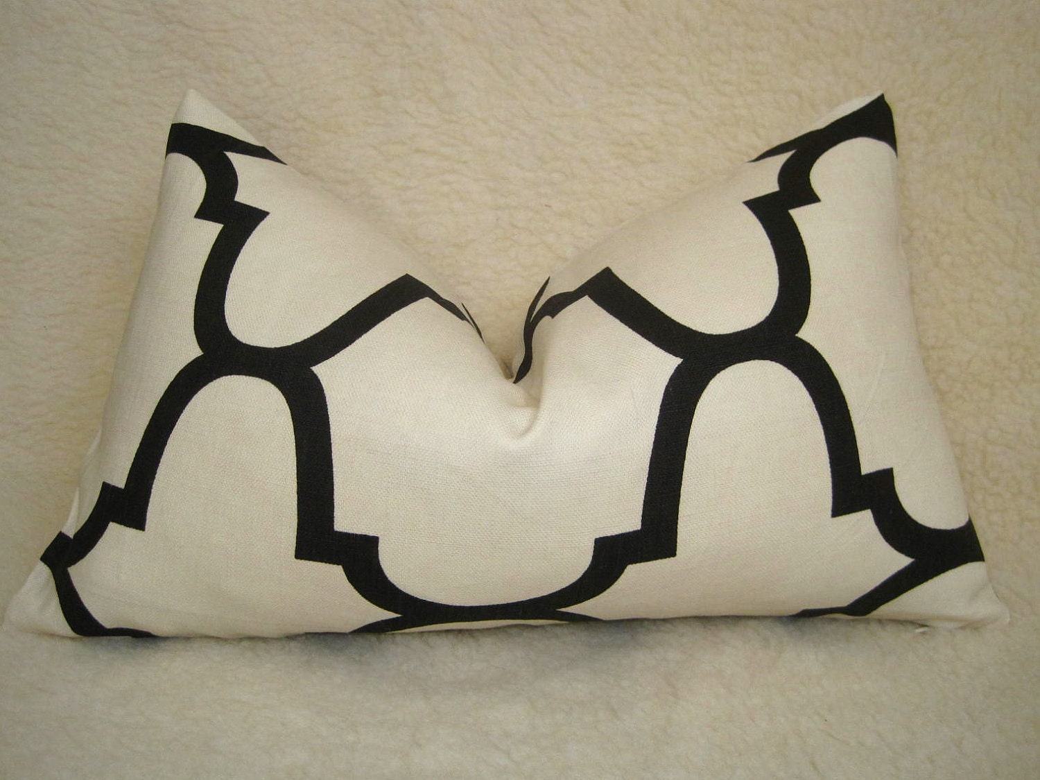 Kravet Riad Decorative Designer Pillow - 12x20 inch - Jet - Black - Ivory - Cream - Lumbar Pillow - Lattice - Moroccan - Linen Pillow