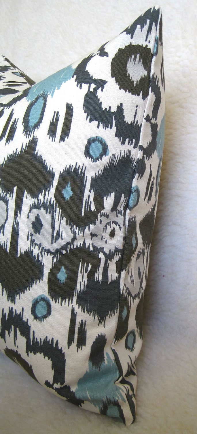 Floral Ikat Decorative Pillow - Light Blue - Gray - Cream - 18 inch - BOTH SIDES - Designer Pillows - Ikat Pillow - Throw Pillow