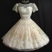 Vintage 1950's 50s White Floral Flocked Chiffon Organza Party Prom Wedding Dress
