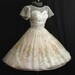 Vintage 1950's 50s White Floral Flocked Chiffon Organza Party Prom Wedding Dress