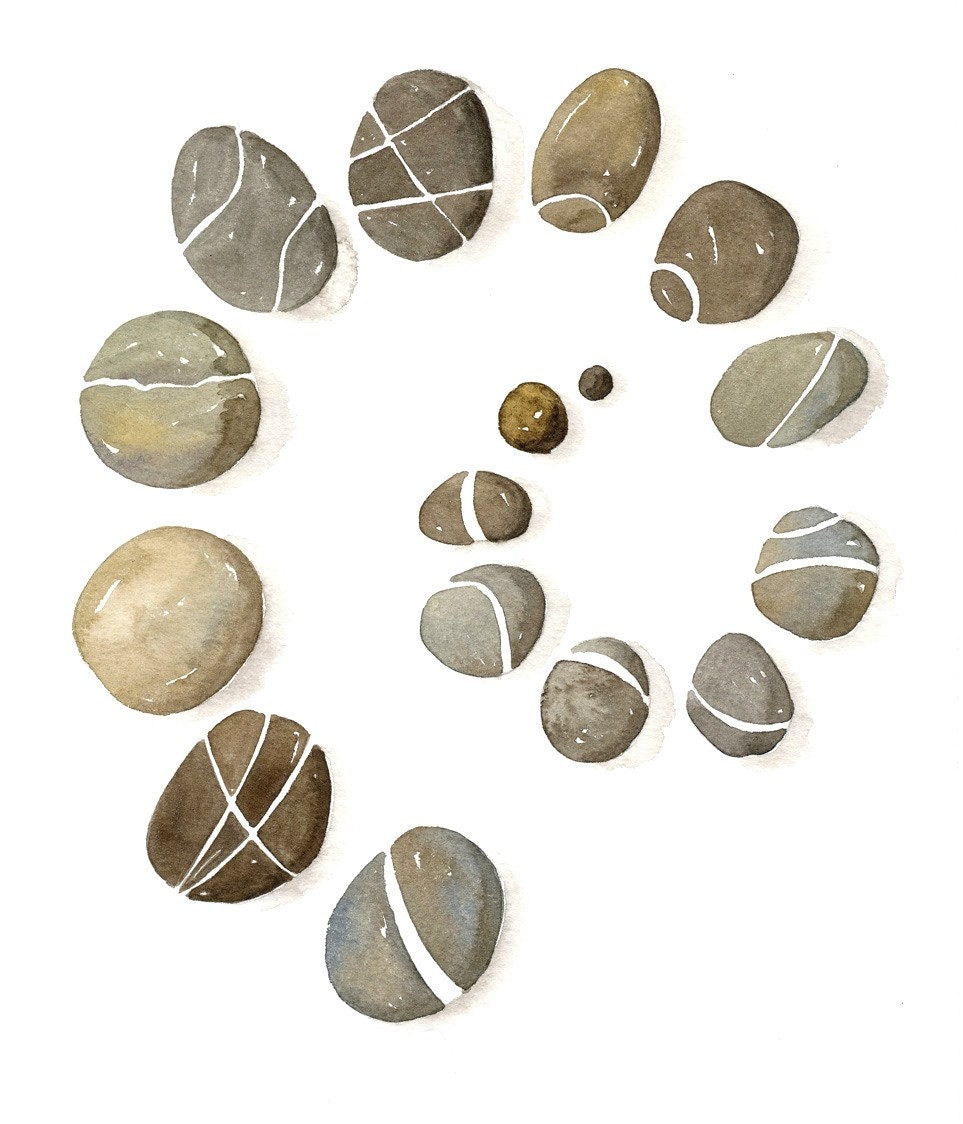 Print, Limited Edition - 8 x x10 - PEBBLES No.16 Art Watercolor by Lorisworld