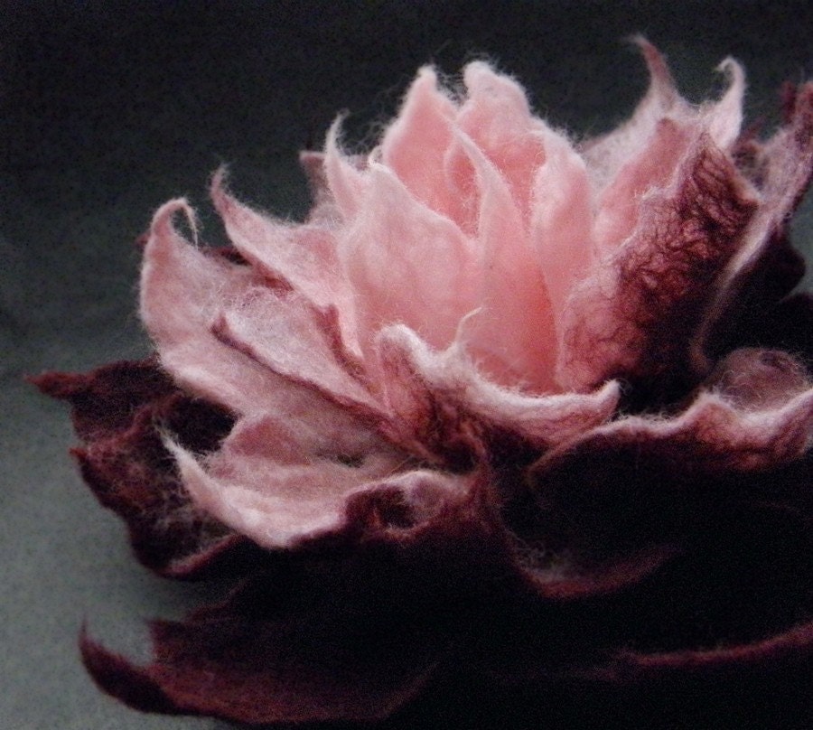 Burgundy and Rose Felt Flower Brooch Handmade to Order