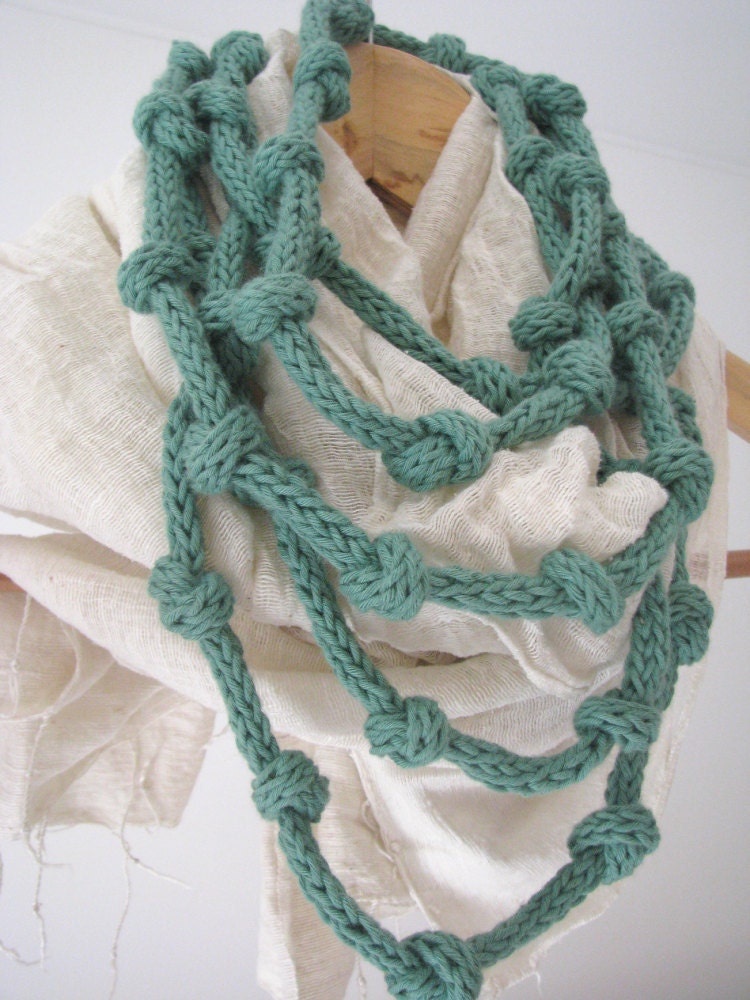 Mint green necklace - knitted jewelry - eco cotton Infinity necklace - Europeanstreetteam