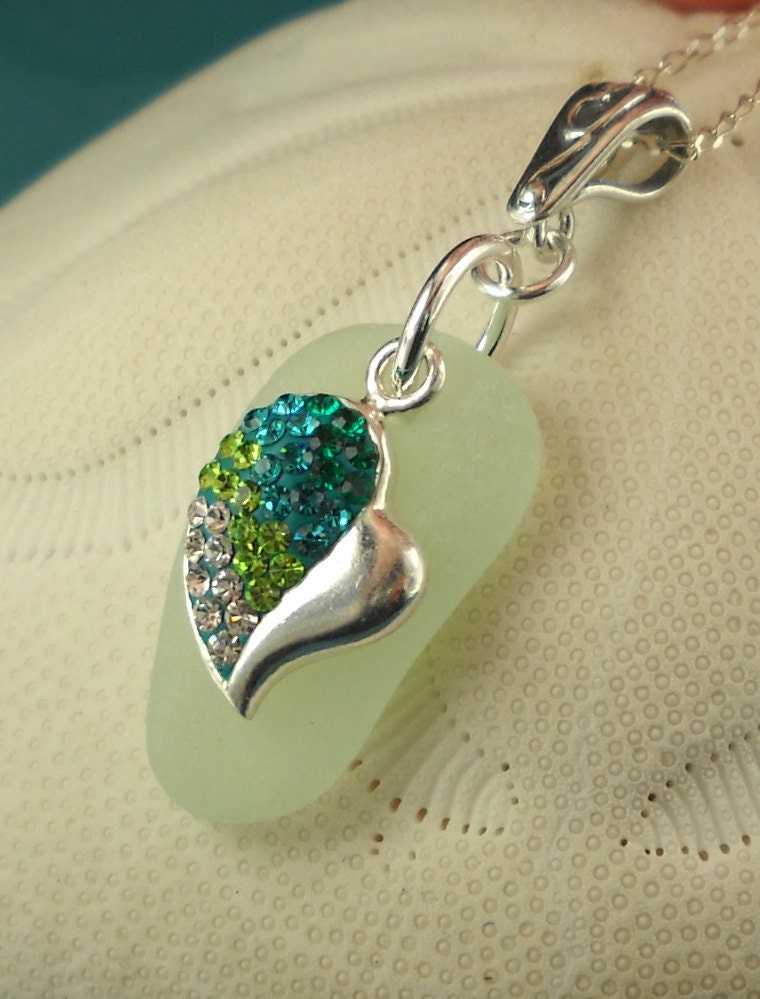 GENUINE Sea Glass Heart Necklace