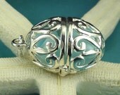Large Sea Glass Necklace Filigree Locket Filled With Blue Milk Glass