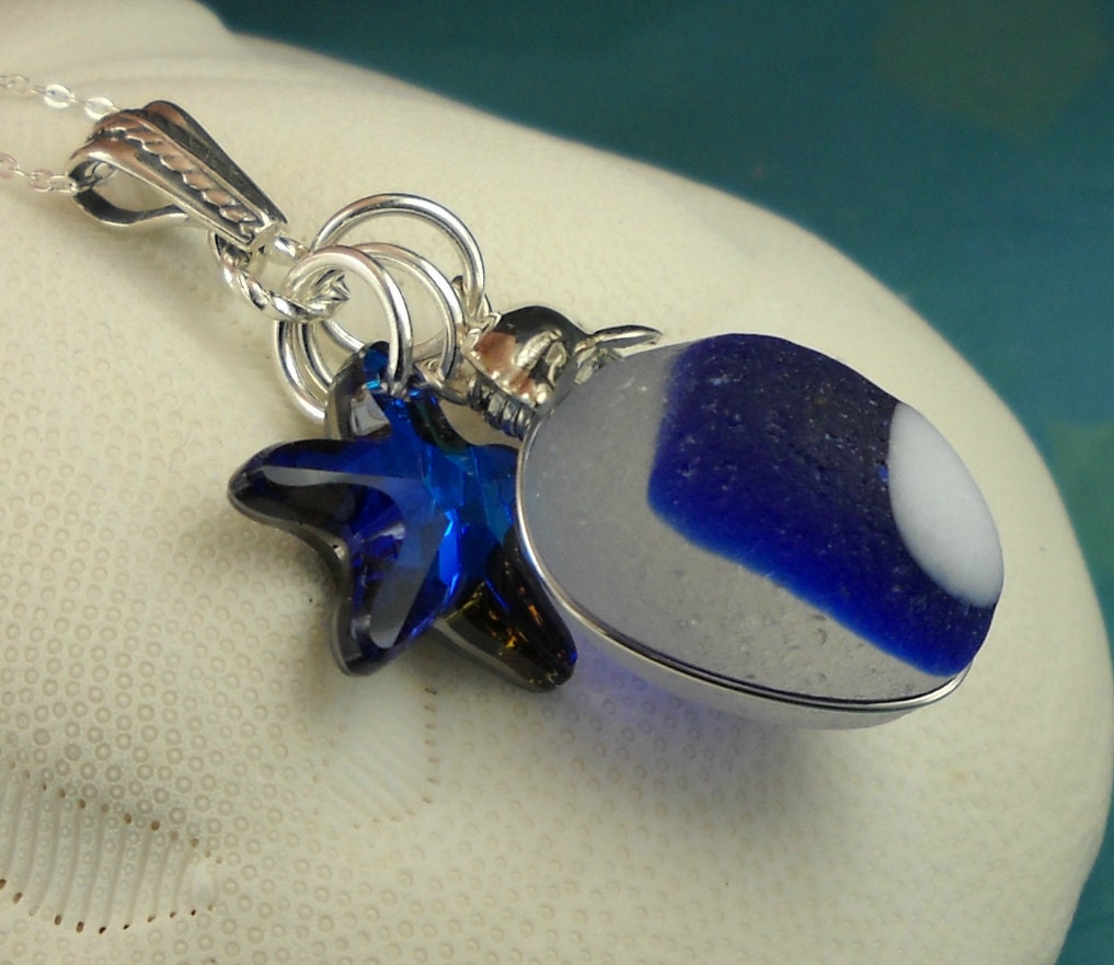 Wire Wrapped Santa Cruz Sea Glass Necklace Blue Egg With Dolphin