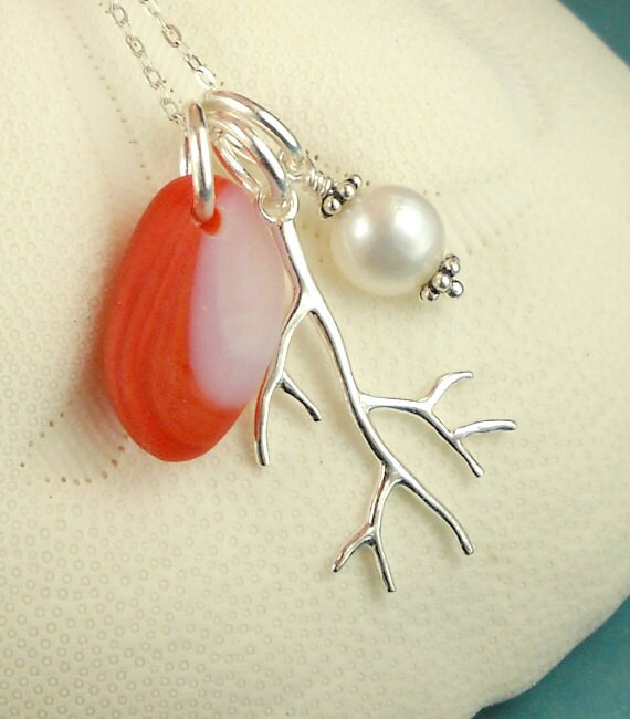 GENUINE Santa Cruz Sea Glass Necklace RARE Orange
