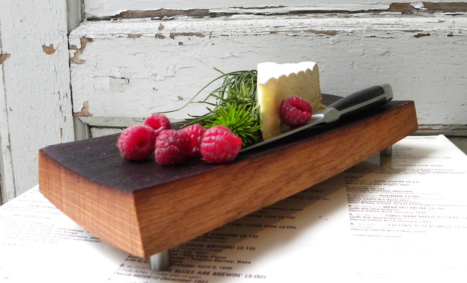 cutting board footed French oak, fruit cheese plate, reclaimed wine barrel. wood platter serving