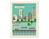 Boston, MA Skyline Blue Card printed on recycled paper size A2
