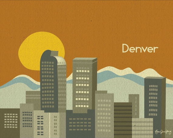 Denver, Colorado Skyline and Rocky Mountain Destination Poster - Travel Art for Home, Office, and Nursery - style -  E8-O-DEN