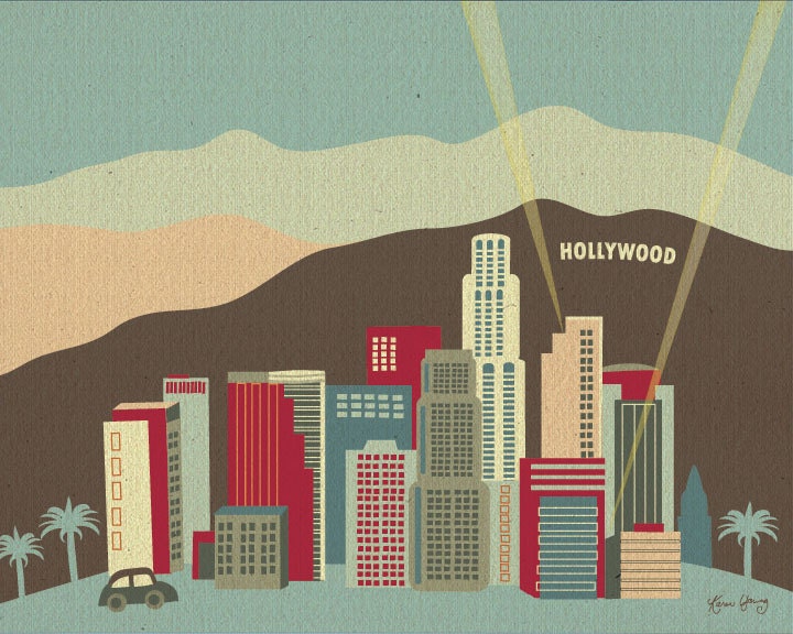 Los Angeles, California - Retro Art Poster (black style E8-O-LA1, blue style E8-O-LA2, or rust style E8-O-LA3)