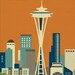 Seattle, Washington Skyline ( style E8-O-SE1 orange, style E8-O-SE2 teal) - Wall Art Poster Print Gift