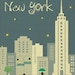 New York City, Manhattan Art Poster Print (2 color schemes - style E8-O- NY2 gray or style -  E8-O-NY2 orange)