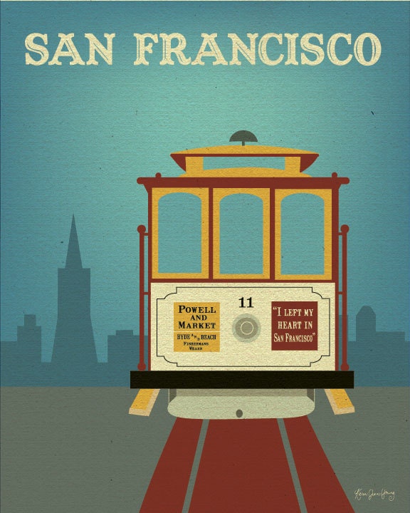Cable Car San Francisco, California - Travel Wall  Art Poster Print for Home, Office, or Nursery Room - style E8-O-SF7