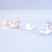 Whale Anchor Earrings - Tiny sweet mismatched whimsical pair of nautical studs in MATTE SILVER or GOLD finish - .925 sterling silver posts