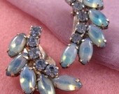 Vintage BLUE Moonstone Rhinestone Earrings