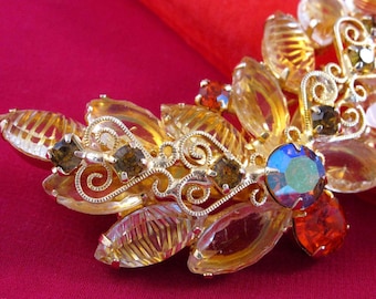 Yellow Juliana Style AB Rhinestone Brooch Vintage Costume Jewelry Pin