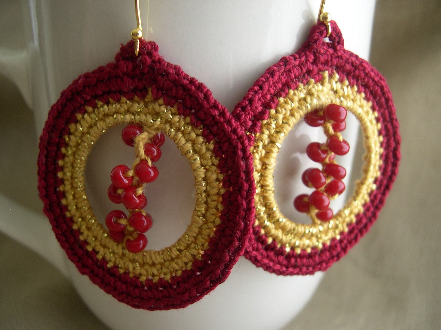 Cleopatra's earrings Golden and Red earrings with golden plated hook and red beads Lacy fashion Summer trends 2012 statteam