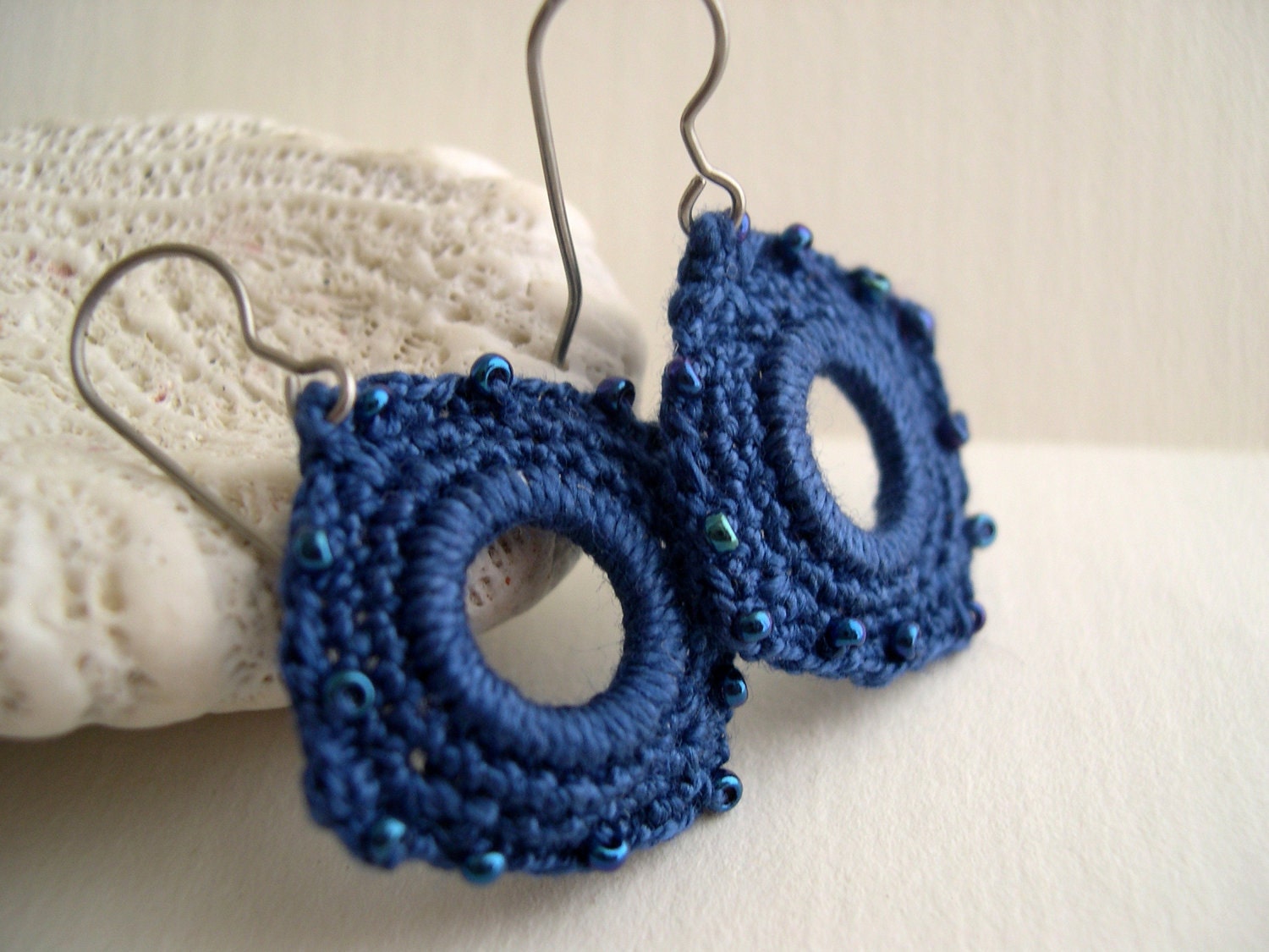 True blue square crochet earrings - Lacy fashion trends - Girlfriend birthday gift - Statteam eclectict - Holiday gift idea