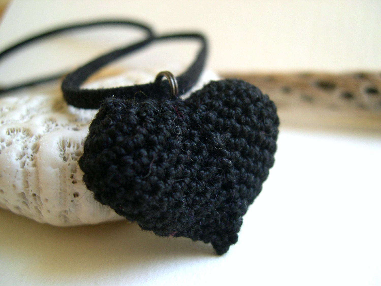 Black heart pendant - Black heart charm - Graduation gift - Lace Fashion Necklace - Crochet jewelry - Love handmade - wedding anniversary