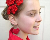 Crimson Red Heart Dangle Earrings - Girlfriend gift - Bridesmaid red earrings - Graduation gift - Red heart earrings - Lace Fashion