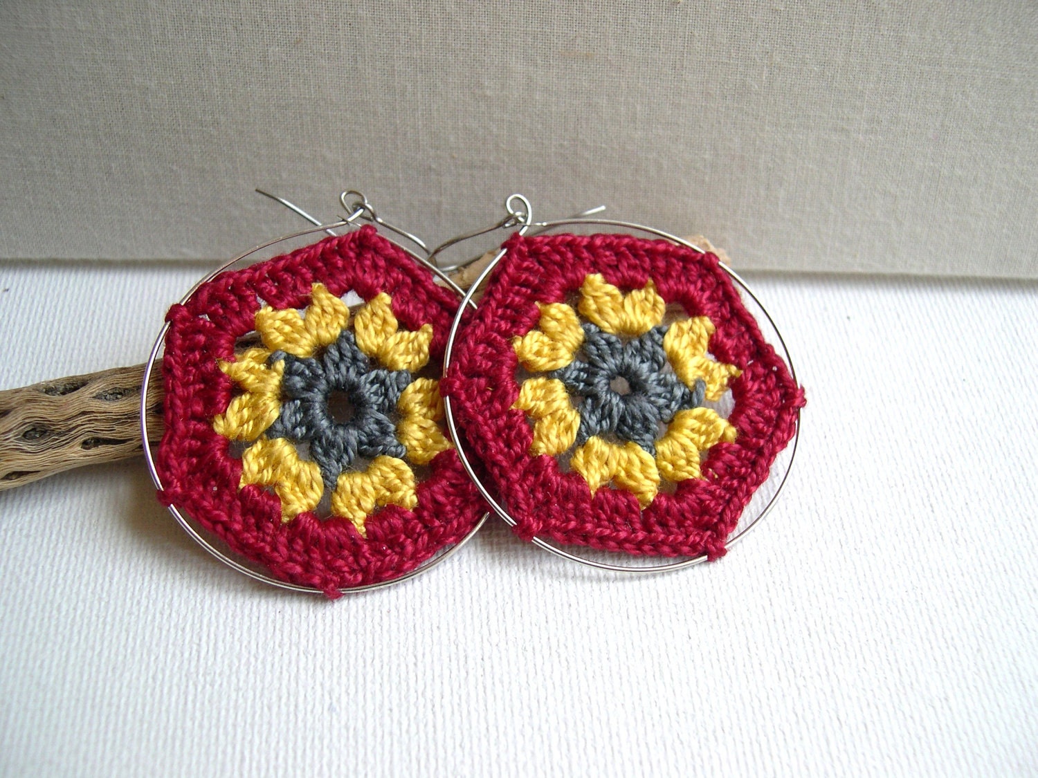 Retro Fashion Fuchsia Beige Purple Earrings - Crochet Earrings - Lace Earrings - Summer Collection 2013 - Girlfriend gift idea