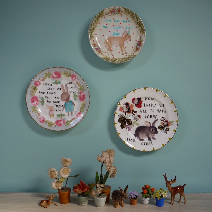 Take My Hand Little One, Mama and Baby Bunny Vintage Illustrated Plate