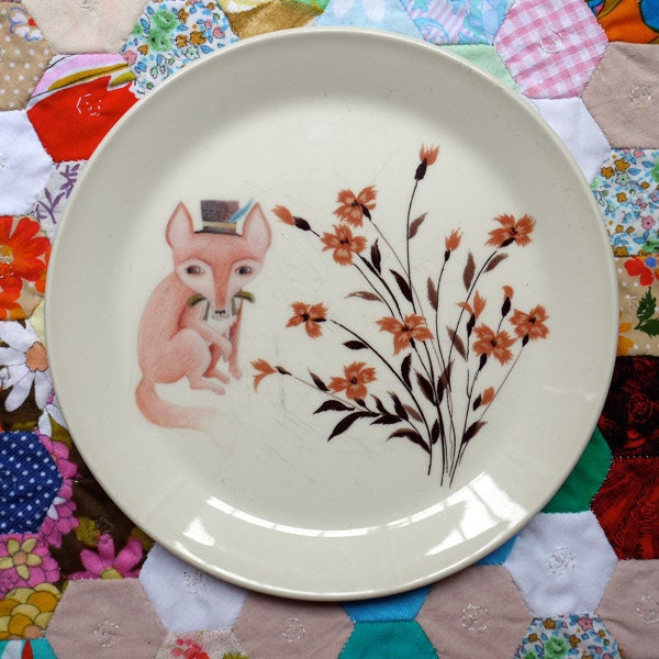 Mr Fox in the Autumn Fields Vintage Illustrated Plate