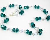 Peacock Blue and Iridescent Clear Glass Bead Necklace
