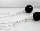 Black Onyx, Silver Filigree, & Swarovski Crystal Earrings