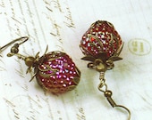 Watsonville, Vintage Inspired Strawberry Earrings, Vintage Lucite Beads & Brass
