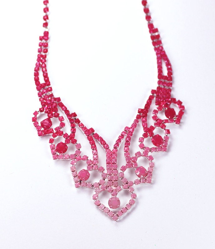 Painted Rhinestone Neon Pink Ombre Necklace