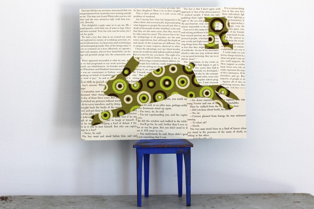 Rabbit Art, Bunny Art, Rabbit Nursery Art, Animal SIlhouette Art, Woodland Nursery Art, Green Polkadot Rabbit on Vintage Text